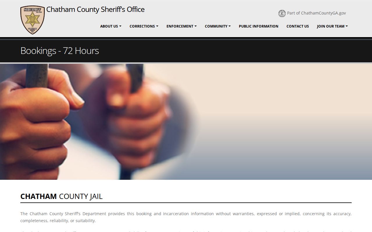 Chatham County 72-hour jail booking and release records window