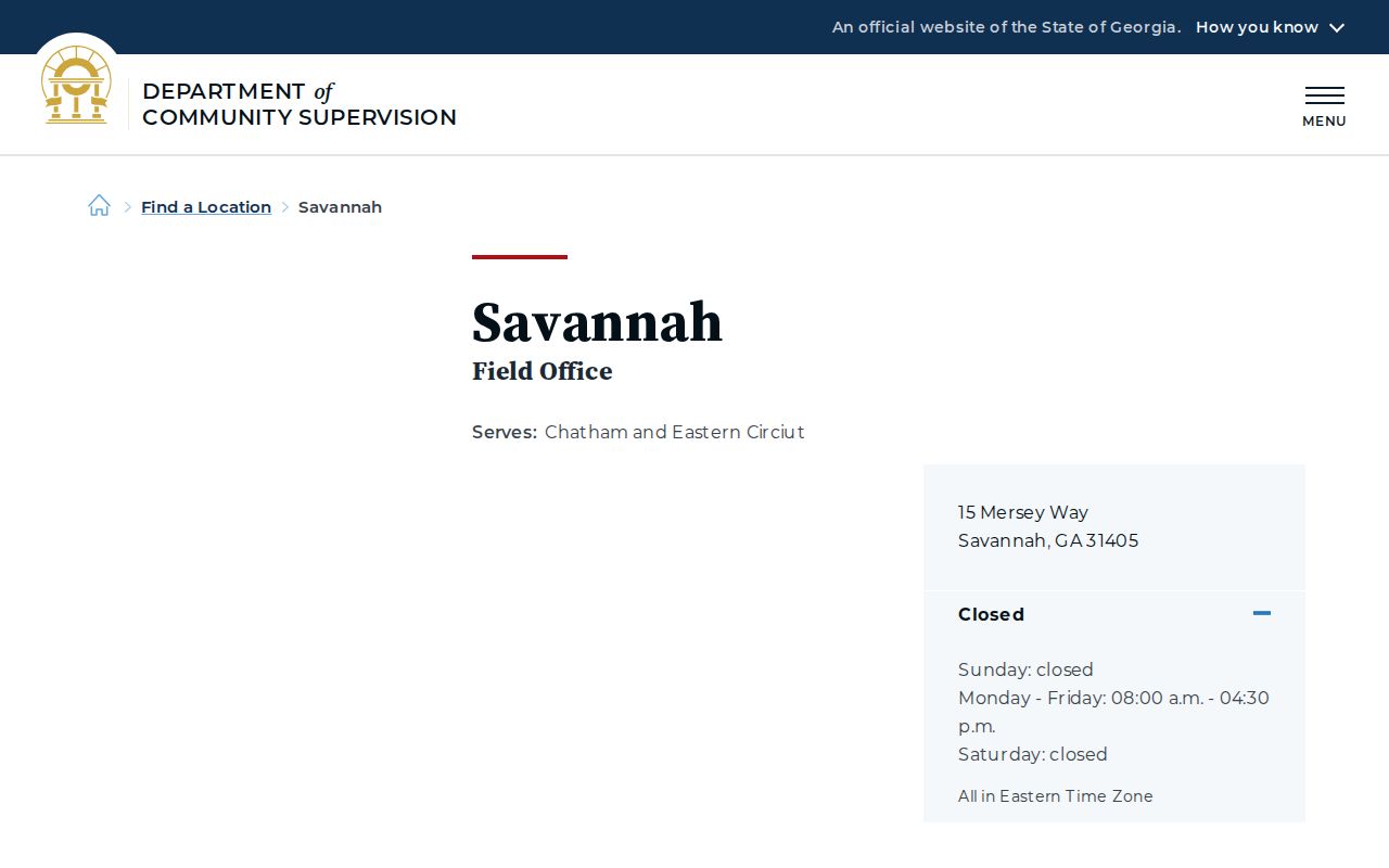 DCS Savannah office for Chatham County parole and probation supervision