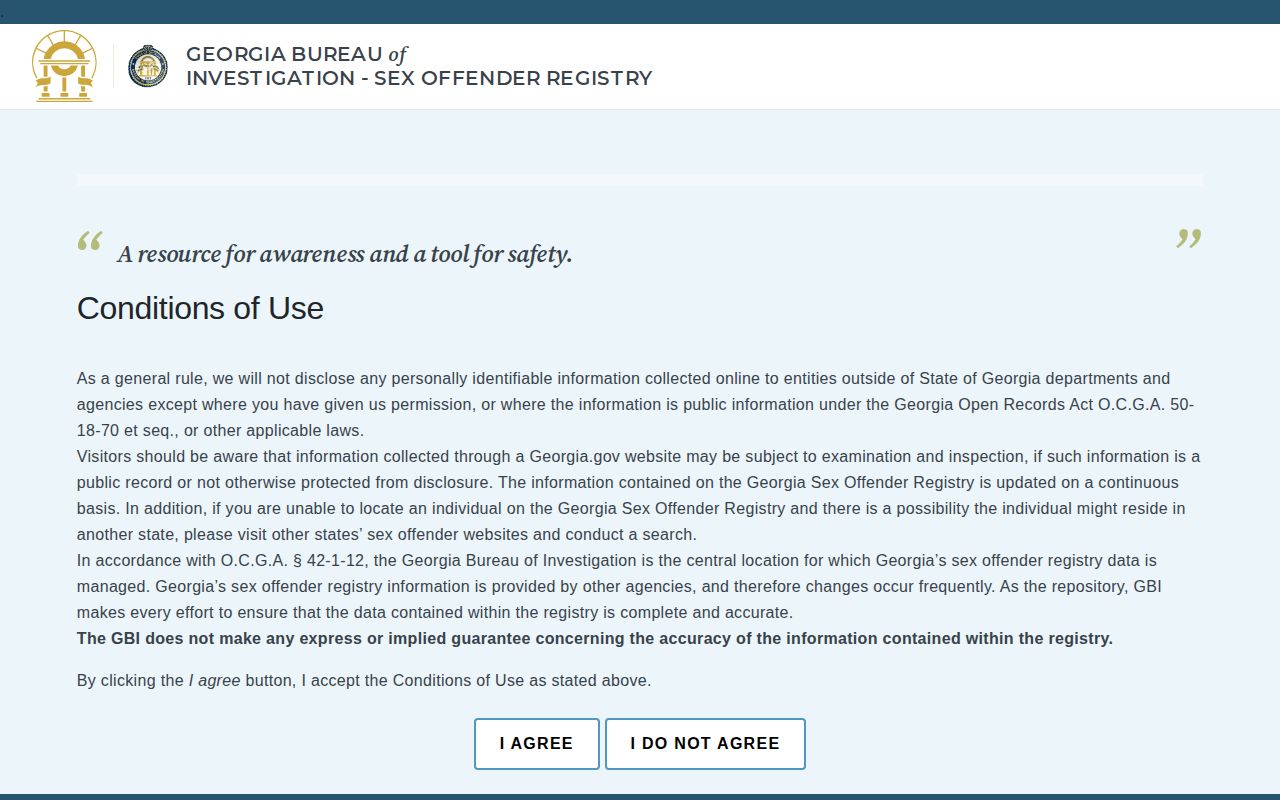GBI registry photo search limits for Chatham County released inmate records